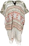 poncho rot blau Size:40 Weicher Boho Poncho mit traditionellem Inkamuster