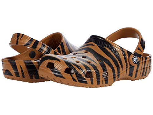 Image of Crocs Unisex's Women's and Men's Classic Animal Print Clog Leopard Shoes, Dark Gold/Zebra, 4 2