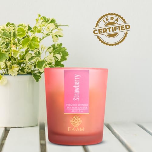 Image of EKAM Strawberry Votive Soy Wax Scented Candle, 40 Grams, 10 Hours Burn Time| Long Lasting Premium Candles | Ideal for Home Decor | Gifting & Aromatherapy