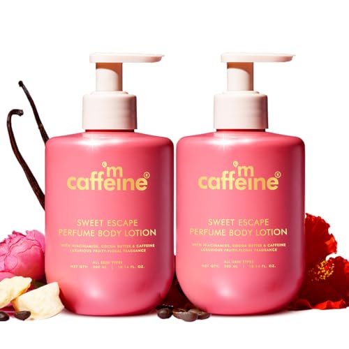 Image of mCaffeine Sweet Escape Perfume Body Lotion | Niacinamide, Cocoa Butter & Shea Butter For Deep Moisturization | Lightweight, Non-Sticky | Fruity-Floral Fragrance | Body Lotion For Dry Skin - Pack of 2