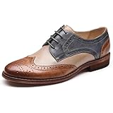 Women's Round Toe Low Heel Block Leather Oxfords Shoes Classic Comfortable Lace-Up Patchwork Multicolor Perforated Wingtip Brogues Derby Saddle Pumps (Brown,7)