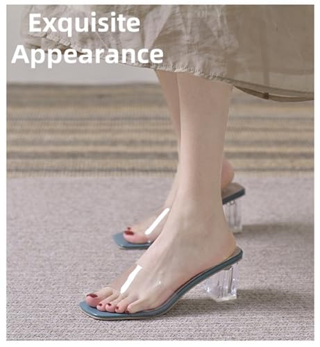 Women's Mule Sandals Transparent Strap Square Toe Slip On Chunky Block Heels Shoes For Summer4