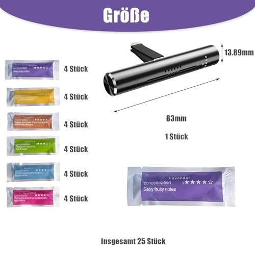 25 Stück Autoduft Set, Auto Duft Innenraum Lufterfrischer Auto Diffuser mit 24 Duftstäbchen für Autos Lüftungsgitter und Klimaanlage, Geruchsbeseitigung und Automatische Duftverteilung