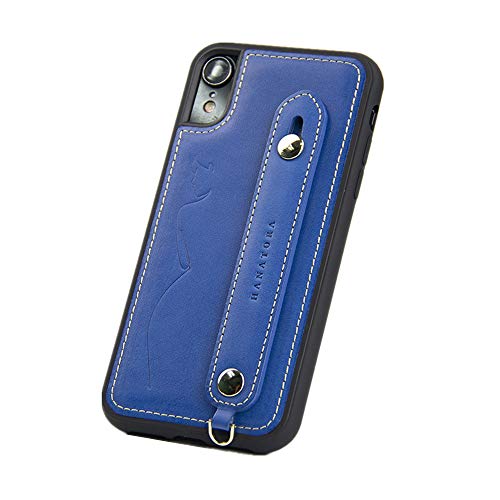 iPhone XR ケース イタリアンレザー スマホケース 落下防止 耐衝撃 スタンド機能 本革 ハンディベルト ハンドメイド ストラップホール ストラップリング ギフトにも最適品 Fleur ブルー シアン 青 藍 リンドウ GH-XR-Blue