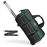 WINHUNT 22'' Rolling Tool Bag with Wheels, Adjustable Telescopic Handle Tool Bag Trolley Wide Mouth Storage Organizer, Green