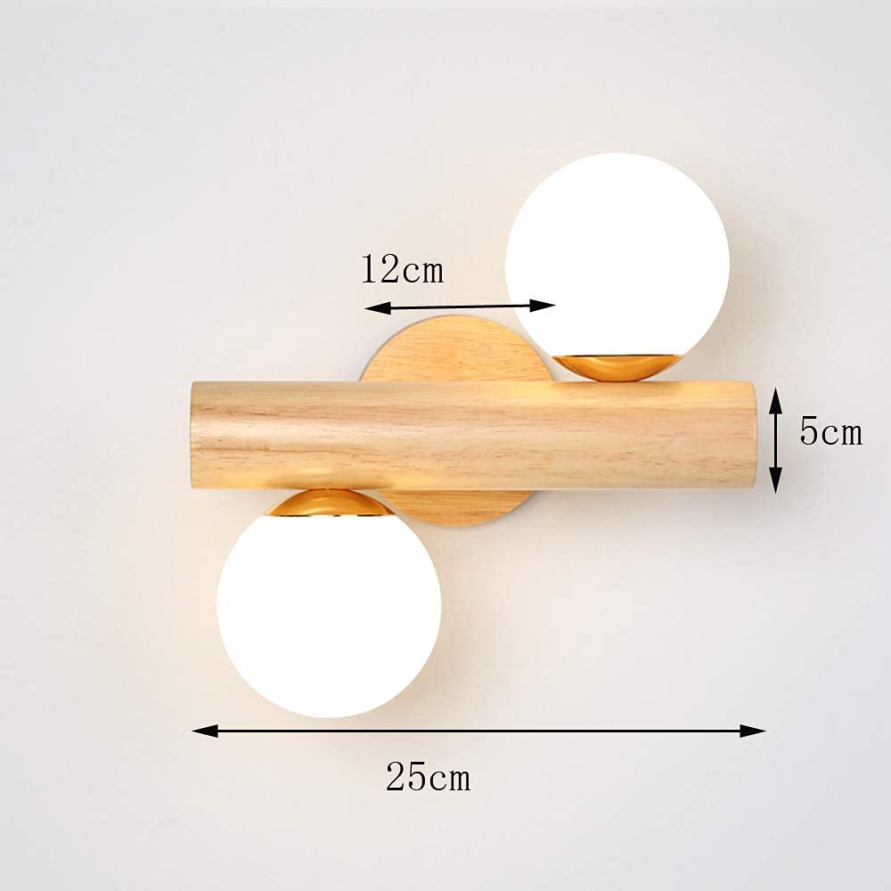 Lampade da parete in legno E27 Lampada da parete per interni moderna semplice 360 gradi rotazione fai-da-te regolabile con lampada da comodino con paralume in vetro globo per camera da letto