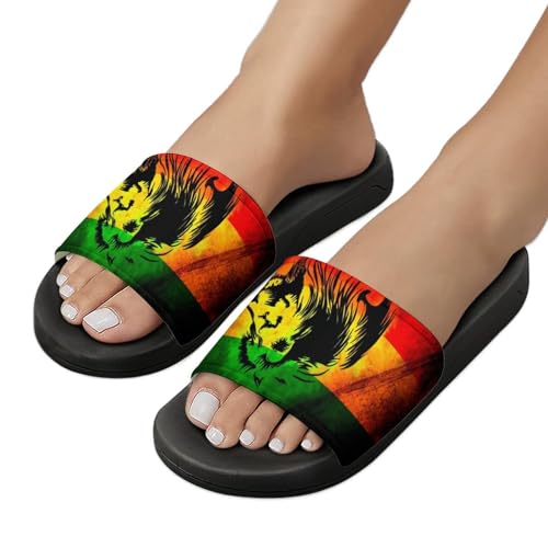 Jamaican Lion Flag Pattern PVC Home Slippers Non-Slip Shower Sandals Summer Indoor Outdoor Beach for Men And Women4