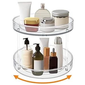 VAEHOLD 2 Tier Lazy Susan Turntable Spice Rack Organizer for Kitchen Cabinet, Farmhouse Tiered Tray Decorative Trays for Fruit, Snacks – Organizer for Cupboard, Pantry, Bathroom, Table