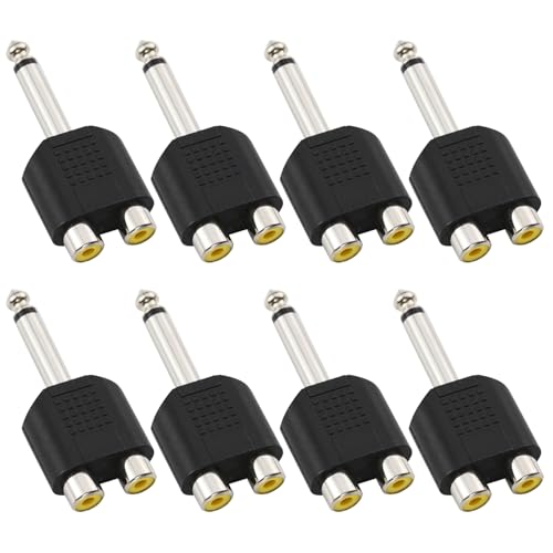 8 pezzi Adattatore splitter da spina maschio mono da 6.35 mm a RCA femmina jack TS da a presa RCA doppia