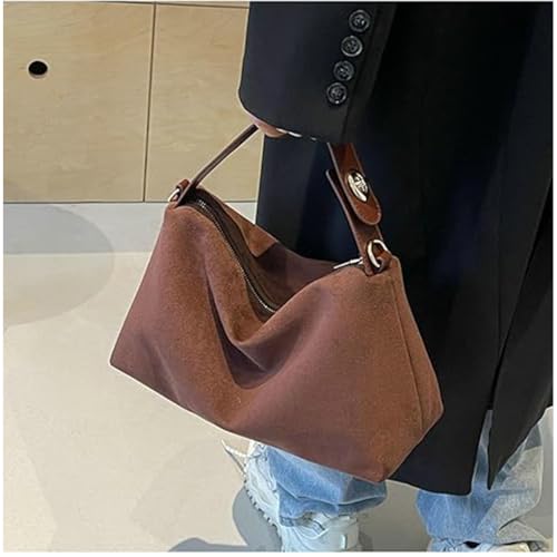 Image of Brown Suede Handbag - Women's Suede Tote & Hobo Bags