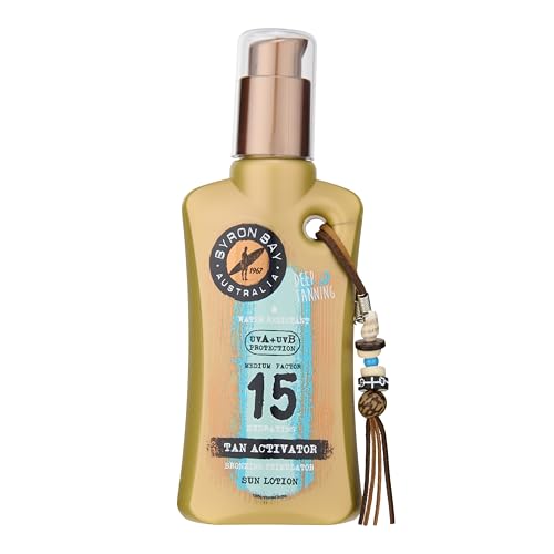 Byron Bay Australia Sun Cream Lotion SPF 15 - Sunscreen with Bronzing & Tanning Activators For A Deeper Tan, UVA & UVB Protection, Non-Greasy, Water-Resistant, No White Marks, Reef-Safe - 200ml.
