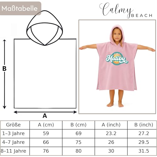CalmyBEACH Badeponcho Kinder Poncho Handtuch - Mädchen Jungen Surf Frottee Bademantel Badetuch Baumwolle Strandponcho Surfponcho Kapuzenhandtuch 8-11 Jahr Malibu Rosa