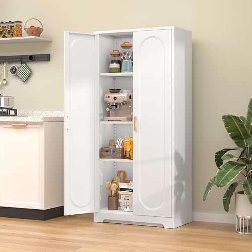 TIMELESS PIECES 60\" Tall Kitchen Pantry Storage Cabinet,Black Freestanding Cupboard Cabinet with 2 Doors and 3 Adjustable Shelves for Diningroom,Bathroom,Laundry,Living Room - Thumbnail 2