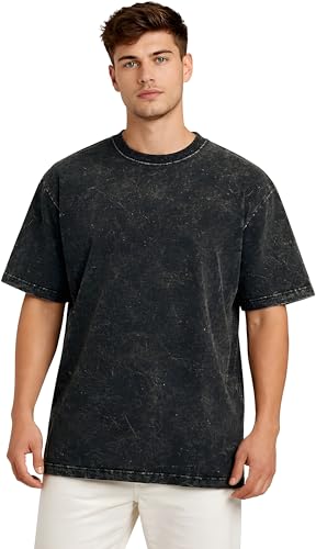 Image of Amazon Brand - Anarva Men's Oversized Acid Wash T-Shirt | Premium Cotton Relaxed Fit | Drop Shoulder Half Sleeve Casual Streetwear Tee for Men