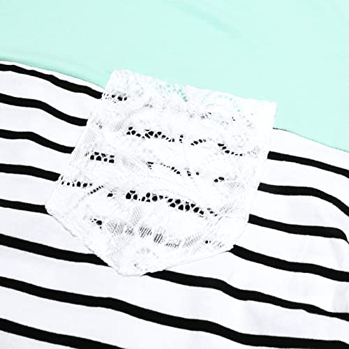 Debelly Maternity Tunic Tops Color Block Striped Blouse Short Sleeve Side Ruched Women Pullover Tshirt Crew Neck Shirts With Crochet Pocket,Mint Green,M #TOP3