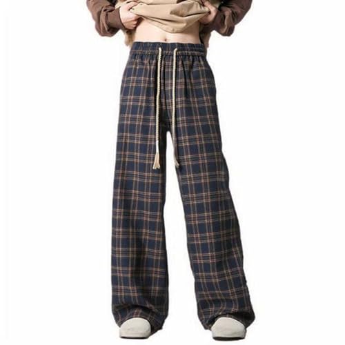 Men's Baggy Sweatpants Straight Leg Open Bottom Casual Stripe Plaid Elastic Waist Athletic Workout Jogger Sweat Pants