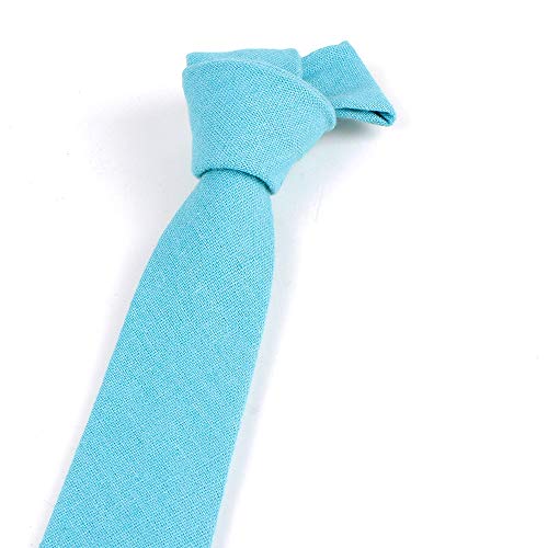 Image of Elfeves Men's Skinny Solid Color Tie Causal Cotton Linen Narrow Slim cut Necktie