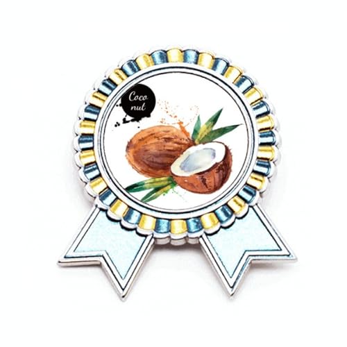 Broche noix de coco en métal et aquarelle artisanale M