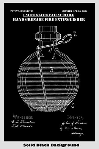 Vintage Hand Grenade Fire Extinguisher Poster Patent Print Art Poster: Choose From Multiple Size and Background Color Options
