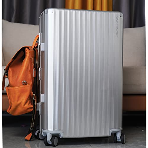 Carry-on Luggage: Silver 20 inch Aluminum-Made Hardshell Suitcase with Spinner Wheels - Zipperless - USB-C Port - TSA Locks - Weekend Getaways International travel Business4