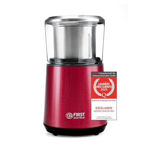 TZS First Austria Moulin à café électrique 200W | 4 lames inox | Réservoir 50g amovible | Compact, silencieux, facile à nettoyer | Rangement câble