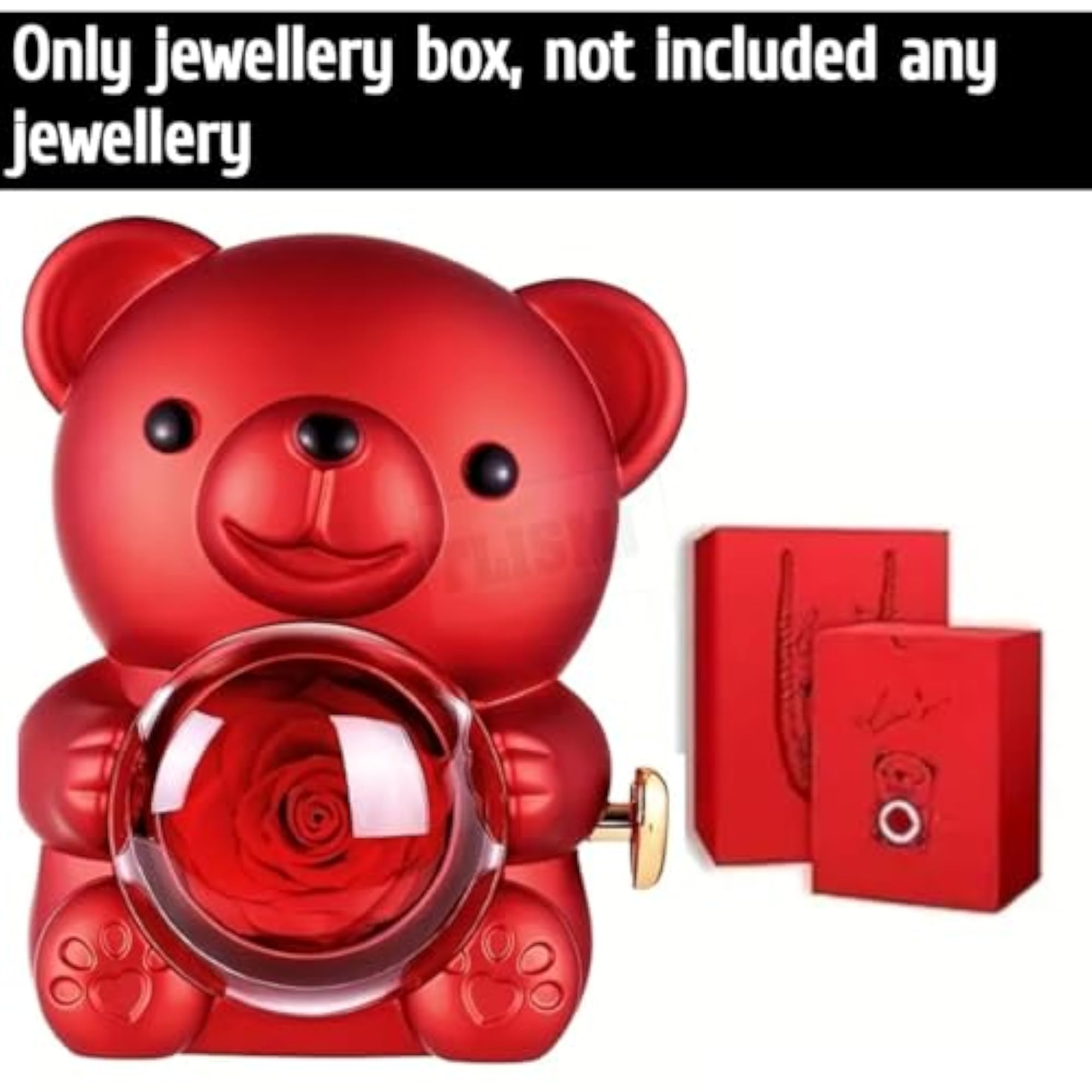 Cute Teddy Shape Ring Box with Rotating Preserved Rose