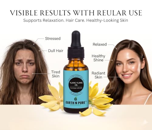 Image of Earth N Pure Ylang Ylang Essential Oil 100% Pure & Natural for Skin Care, Hair Care & Aromatherapy - Oil for Face, Perfume, Diffuser, Massage, Candle & Soap Making - Premium Floral Fragrance - 15ml