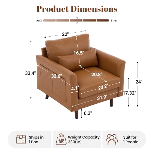 Image of Kingfun Faux Leather Armchair Sofa with Side Pocket,Dark Brown