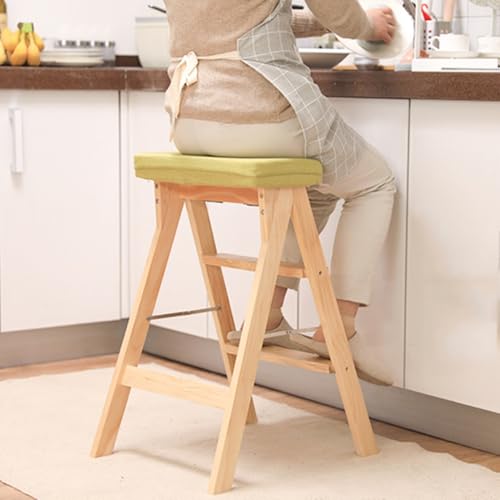 Taburete plegable de 3 escalones, escalera de madera portátil para cocina 5