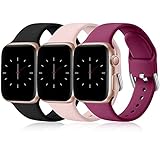 Wepro 3 Pack Correas Compatible con Apple Watch 38mm 40mm 41mm, Correa de Silicona Suave para iWatch Series 9 8 7 6 5 4 3 2 1 SE Ultra, Negro/Rosa/Fucsia