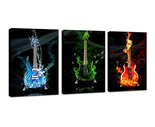 Dzl Art A40934 3 Panels Red&Green&Blue Guitar Wall Art Pictures Print On Canvas Painting Wall Art Paintings Wall Artworks Pictures For Home Office Bedroom Wall Decor #TOP19