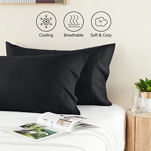 Image of BEDELITE Cooling Pillow Cases Queen 2Pcs, Rayon Made from Bamboo, Black