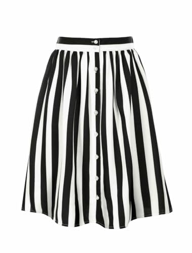 Allegra K Women's Striped Button Front Elastic Back Waist A-Line Midi Skirt
