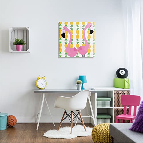 Stupell Industries Kids' Pink Flamingo Pair Pineapple Stripe Pattern Canvas Wall Art, 24 x 242