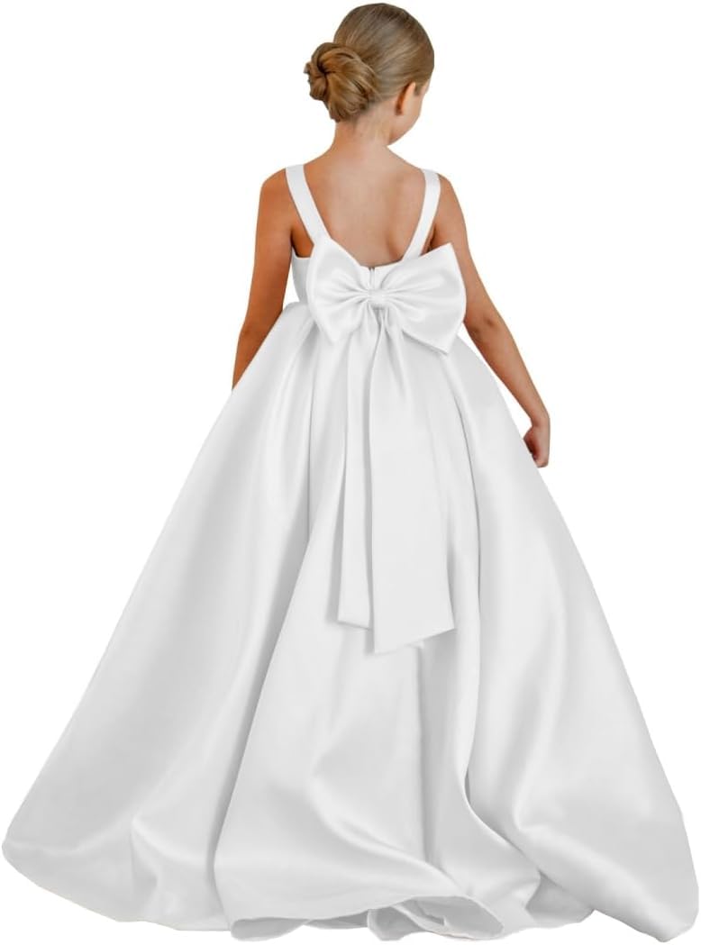 Satin Blumenmädchen Kleider Ärmellos Hochzeit Mädchen Festzug Kommunionkleider Rückenfreies Partykleid für Mädchen