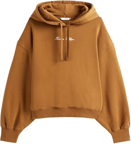 Tommy Hilfiger Damen Hoodie Classic Script Fleece mit Kapuze, Braun (Highland Khaki), XS – Ansicht 5