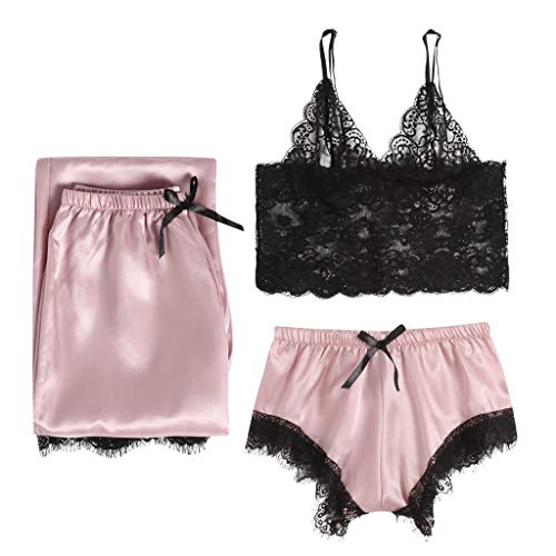 JERFER Ropa Interior Mujer Encaje Sexy Lencería Ropa de Dormir Sleepwear Vestir Trajes 3PC Type B