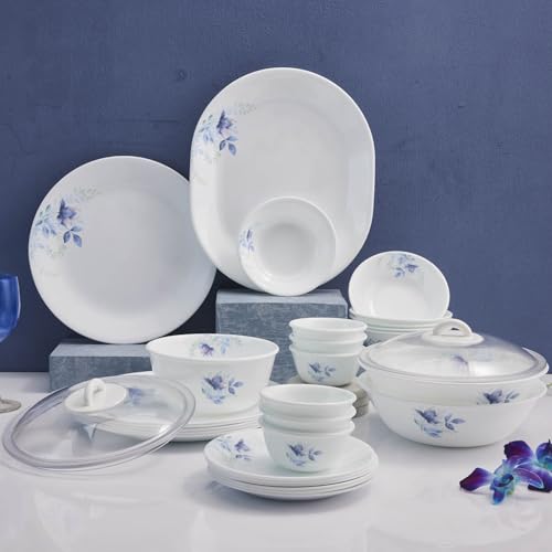 Image of CORELLE Blue Floral 177 ML Small Katori-6 Pcs| Serving Dal /Curd /Dessert| Ramekin Bowl |Vitrelle 3 Layer Glass| Lightweight Non-Porous Surface Crockery| 1-Year Warranty on Chip /Break /Scratch