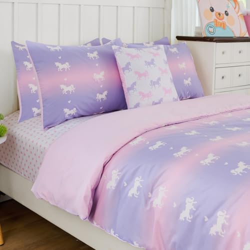 Image of Cokouchyi Twin Comforter Sets for Boys Girls, Unicorn Glow in The Dark Kids Bedding Sets, 5 Pcs Twin Bed in a Bag with Comforter, Sheets, Pillow Sham, Cushion Cover, Unicorn