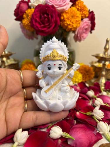 Image of Goddess Saraswati Idol Murti, 8 cm, 3D Printed PETG, Lightweight Goddess Saraswati Idol for Puja Mandir, Home Decor, Office Desk, Study Room, Gifting and Spiritual Decor