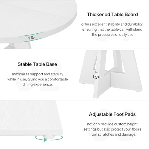 Image of Tribesigns 47 inch Round Dining Table Wood Kitchen Table for Dining Room, 47 inch Dinner Room Tables for 4-6, Farmhouse Accent Furniture with Wooden Tabletop and Cross Base, White
