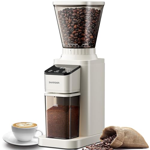 Image of SHARDOR Professional Conical Burr Coffee Grinder, Coffee Bean Grinder with 48 Grind Settings for Espresso, Drip & French Press, Upgraded Anti-Static Technology, Precision Timer, White