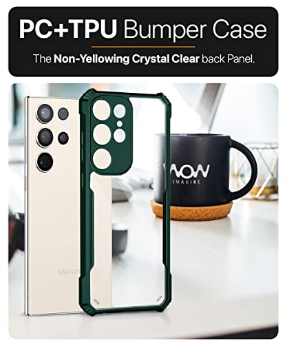 Image of WOW IMAGINE Shock Proof Clear Protective Back Case for Samsung Galaxy S23 Ultra 5G - AirEDGE Technology | 360 Degree Camera Protection | Transparent Hybrid Back Case Mobile Cover - Green