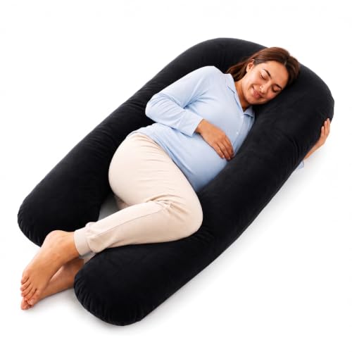 Image of Amazon Basics Full Body Pregnancy Pillow for Maternity,Baby Nursing,Full Body Support-Abdomen,Hip,Spine,Neck&Leg Support Cushion| Perfect Baby Shower Gift | U-Shaped-Washable Cover with Zip - Black