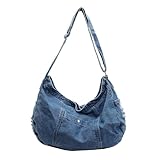 FUKEFUKEUS Denim Shoulder Bag for Women,Canvas Tote Messenger Bag with Zipper,Large Casual Crossbody Hobo Handbag Denim Purse