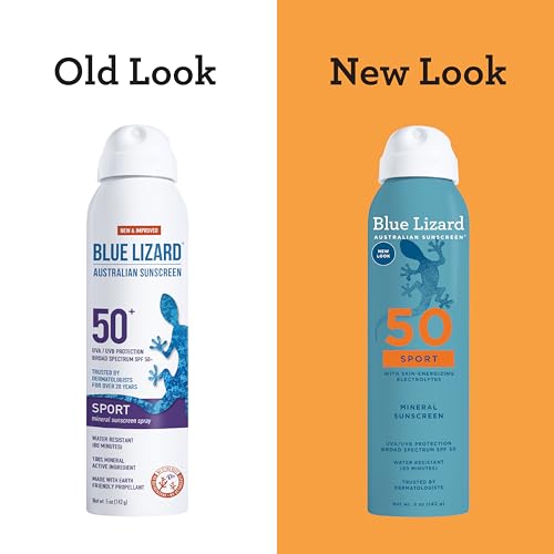 blue lizard sport mineral sunscreen spray spf 50 dermatologist-recommended brand broad-spectrum uvauvb protection water-resistant zinc oxide formula vegan 5 fl oz