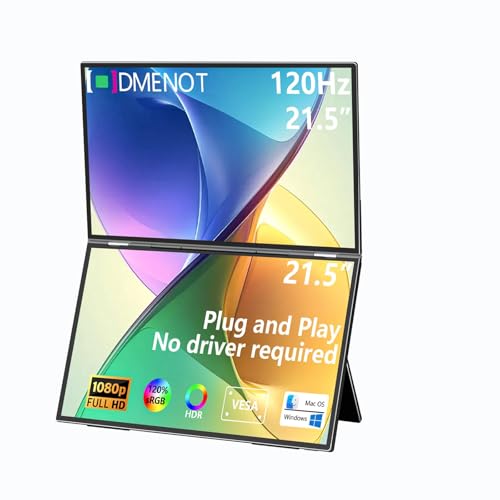 Image of 21.5 inch 120Hz Dual Portable Monitor 120% sRGB 1080P HDR Extender Folding Stacked Display for Windows Work Gaming Office Triple Screens W /Stand & VESA for Laptop PC（No Driver (215)