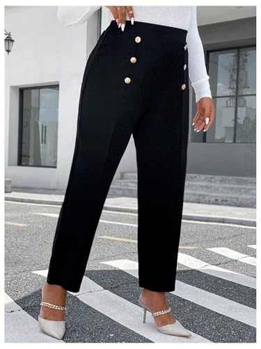 Floerns Women's Plus Size High Waisted Button Pants Straight Leg Office Dressy Trousers4