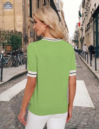 Image of Libsorge Womens Lightweight Cute Bow Tie Sweater Spring 2026 Business Casual Outfits V Neck Short Sleeve Tops