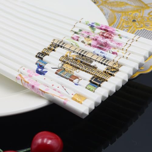 Baguettes en Porcelaine Motif Floral, 1 Paire de Baguettes réutilisables, Coffre céramique de Porcelaine Tendre de Haute qualité, Baguettes Chinoises japonaises, lavables au Lave-Vaisselle Q